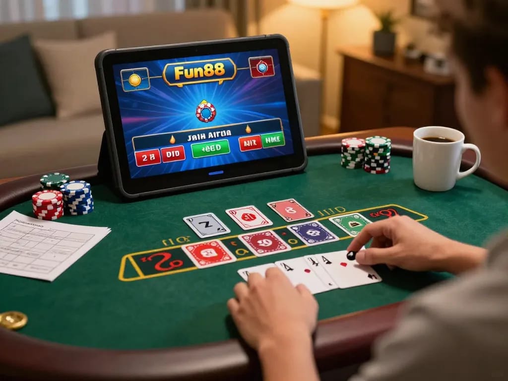 Experience Fun88 online blackjack gameplay in a cozy home setting with engaging live dealer action.
