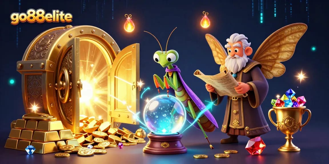 Engage with the go88elite fortune teller scene revealing treasures and mystical elements in an animated casino adventure.