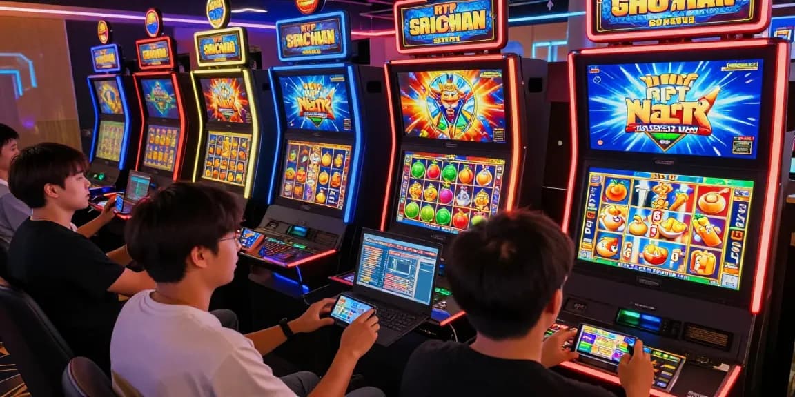 Permainan rtp slot yang menarik dengan pemain merayakan kemenangan di kasino online.