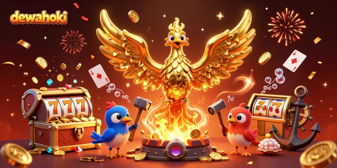 Experience winning thrills with dewahoki's colorful casino scene blending golden phoenix and slot games.