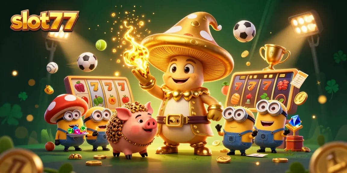 Experience slot777 action with a golden wizard casting magic in a vibrant casino-themed scene.