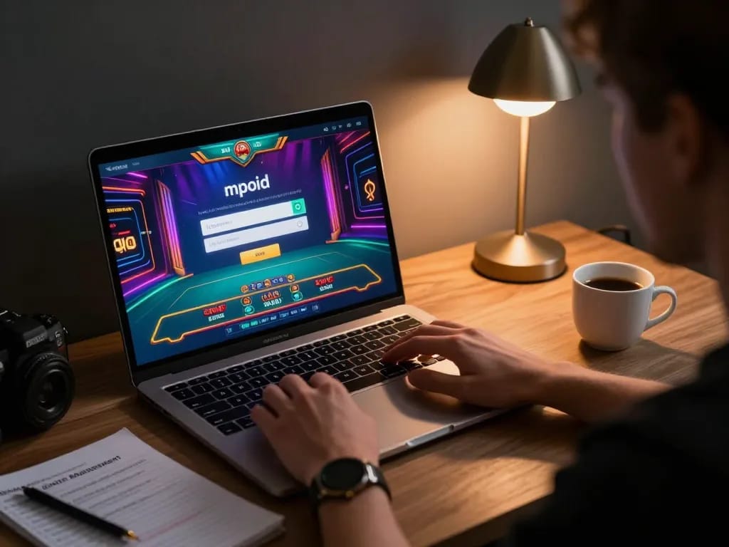 Engaging in live gaming with mpoid login on laptop, enhancing responsible bankroll management.