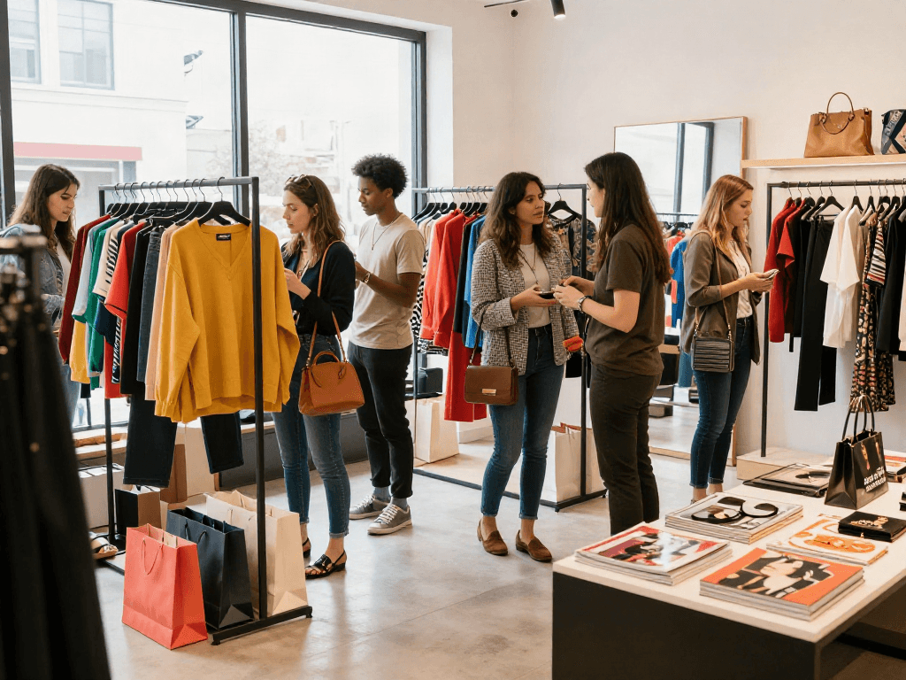 Customer exploring vibrant fashion options at a boutique, showcasing bro138 style trends.
