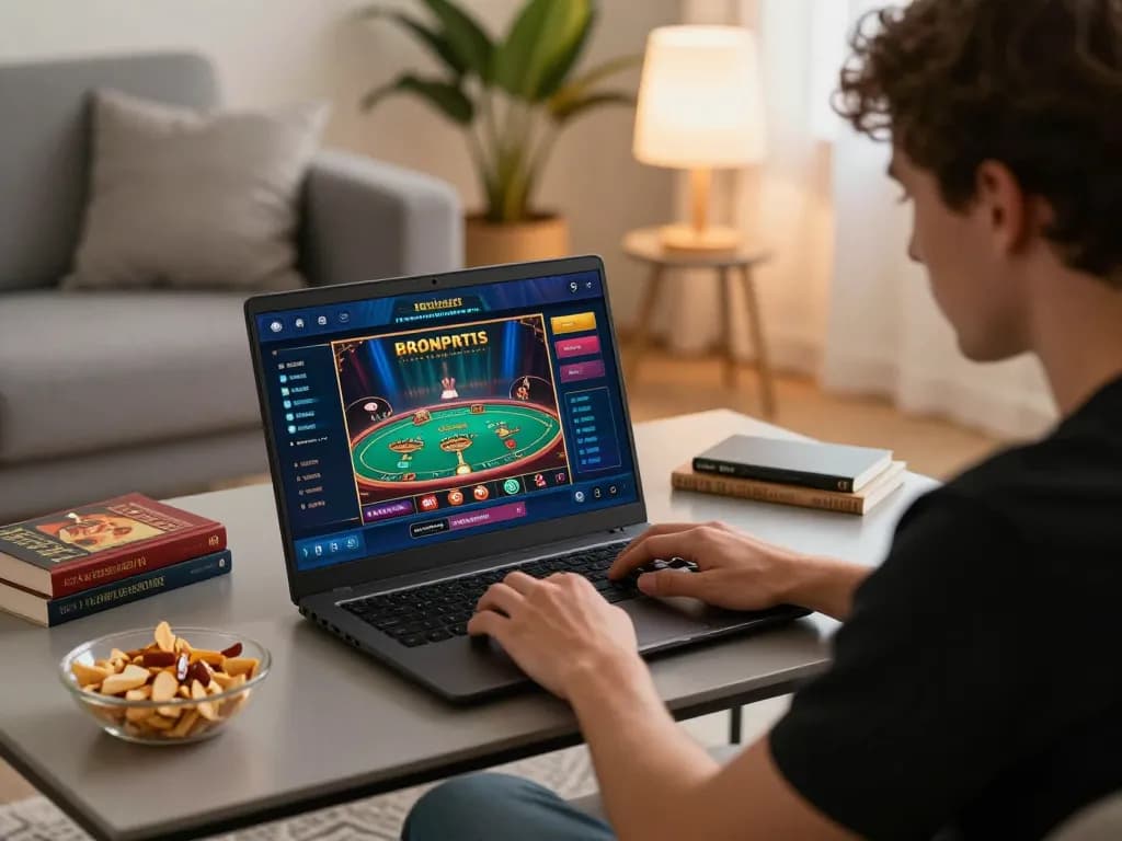 Engaging online gaming at home with janadenole, showcasing strategic gameplay on a laptop in a cozy setting