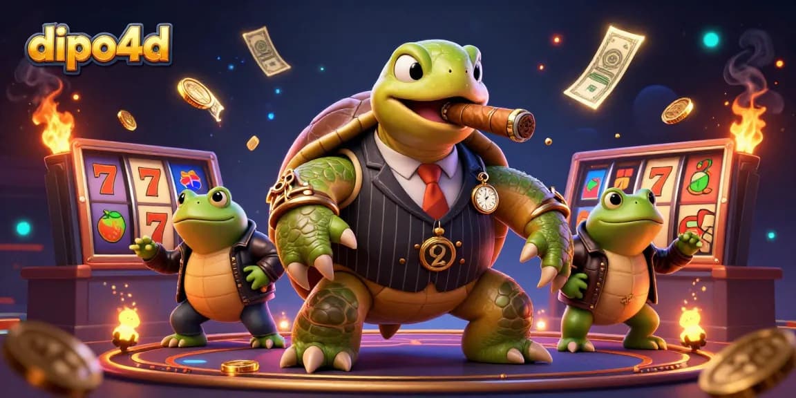 Experience the excitement of dipo4d with a dynamic illustration of a snapping turtle and bullfrog enforcers.