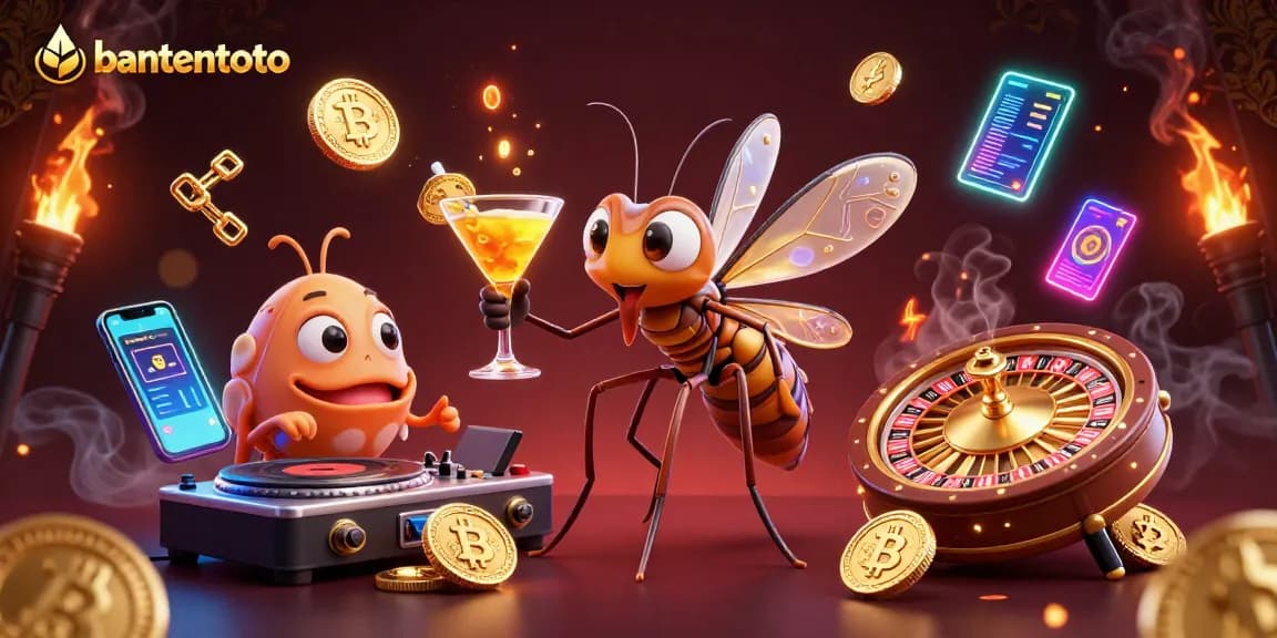 Menggantungkan bantentoto pada jackpot kasino, ilustrasi kartun 3D menggambarkan karakter dengan koin Bitcoin dan Ethereum.