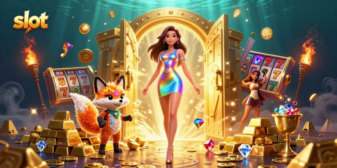 Experience thrilling slot gameplay with vibrant 3D characters and jewels bursting from golden vaults.