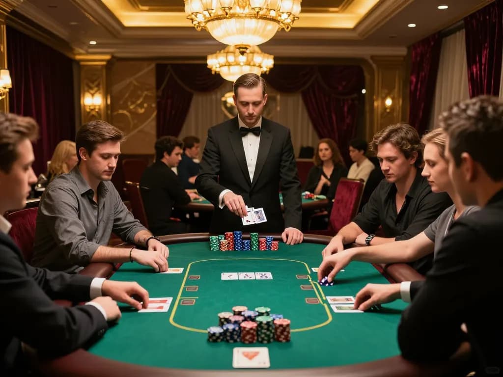 Players engaging at a poker table at lc88 casino, showcasing excitement and strategizing for victory.