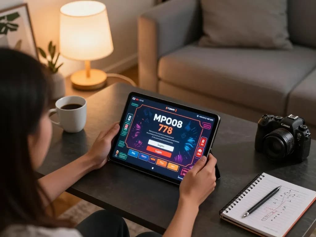 MPO08 Login 778 interface displayed on tablet during exciting online casino gaming session.