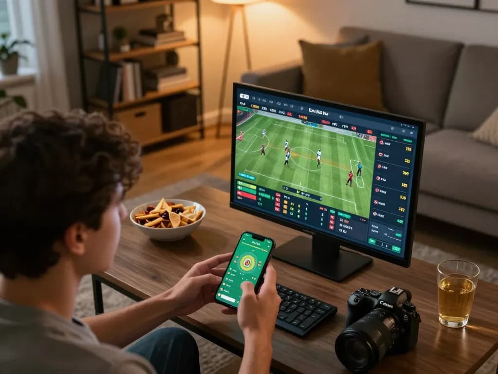 LGO GOAL sports betting session showing a user engaged with game stats and odds on their smartphone.