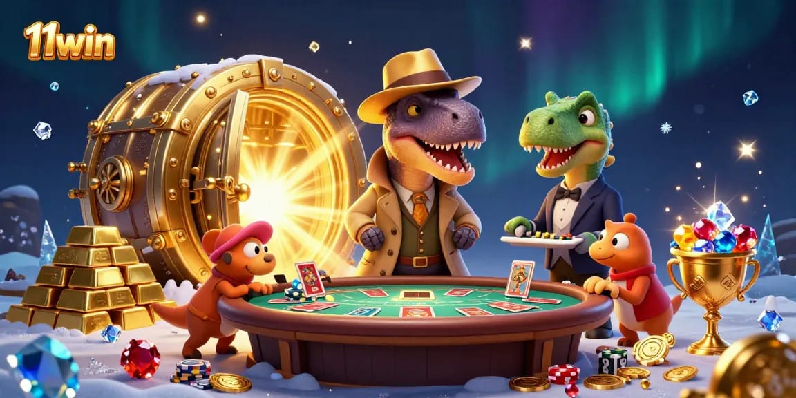 Experience thrilling gameplay at 11win with unique cartoon characters in a vibrant casino scene.