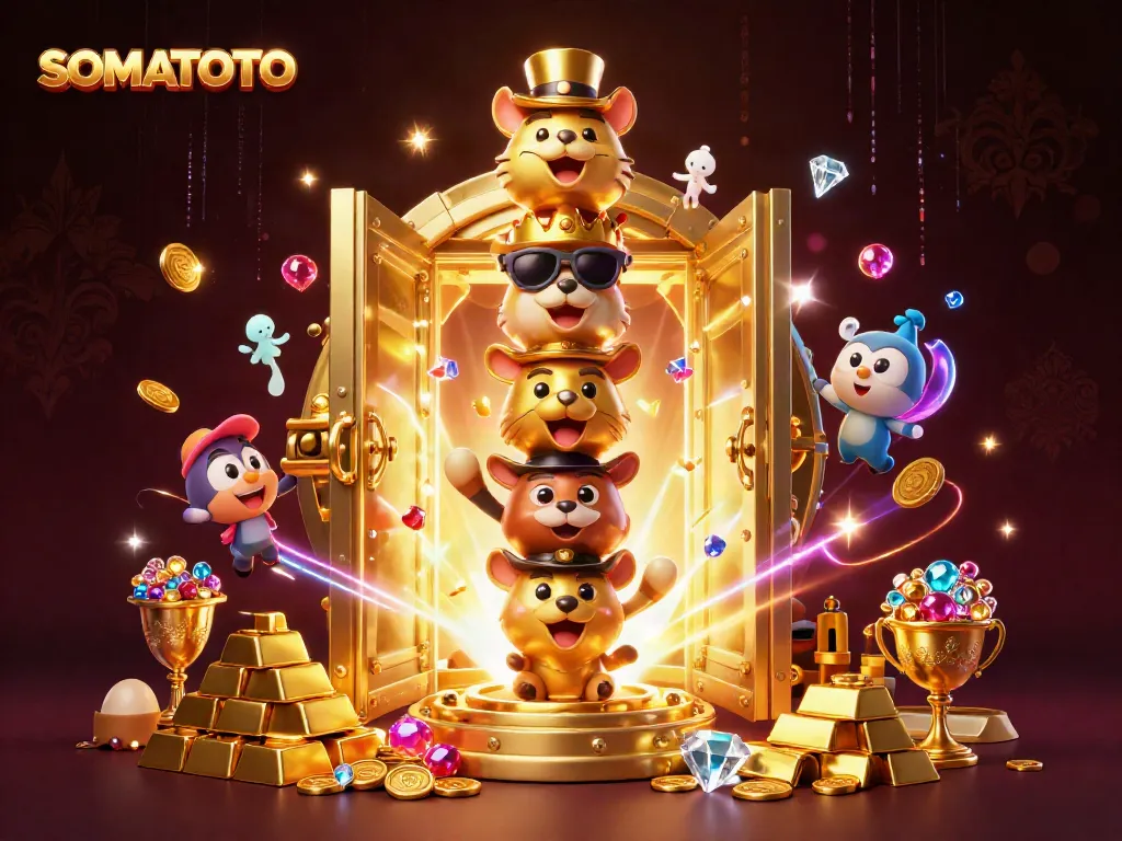 Experience the thrilling SOMATOTO casino with vibrant characters and a treasure-filled atmosphere.
