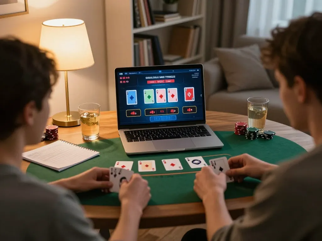 IDNSCORE LOGIN: Engaging moment of online blackjack gameplay at home, showcasing strategic betting.