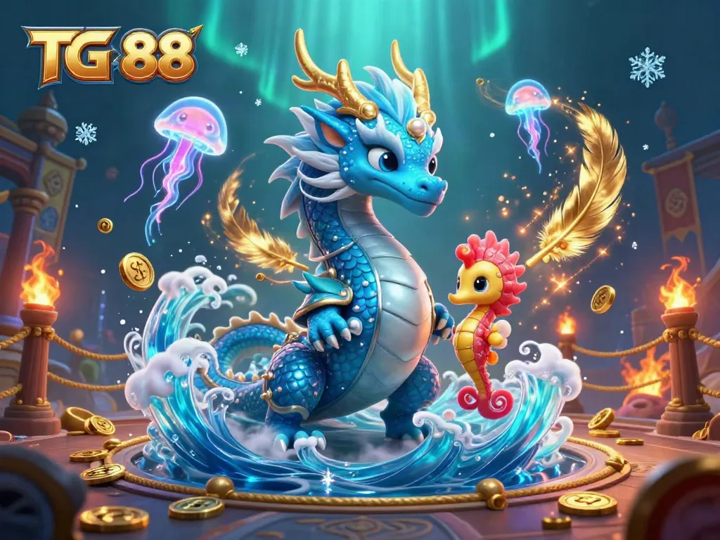 Engage with the dynamic TG 88 gambling scene featuring magical aquatic characters and vibrant casino elements.