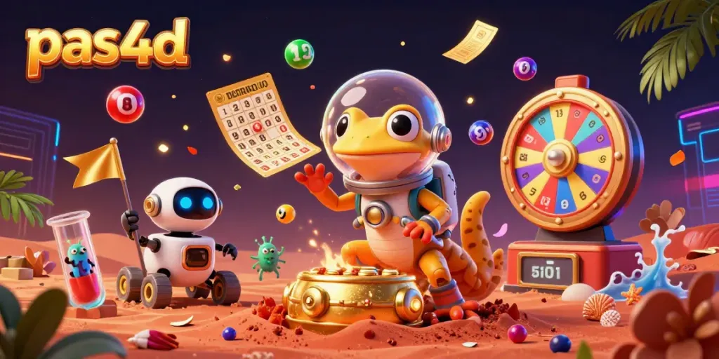 Permainan lotere pas4d dengan karakter reptil Mars yang menakjubkan dan bola warna-warni.
