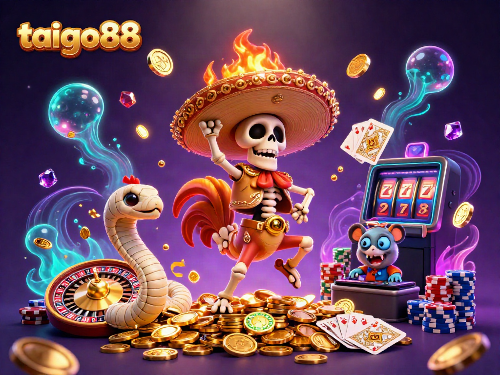 Engage in exciting gameplay at taigo88 with vibrant characters, golden coins, and roulette action.