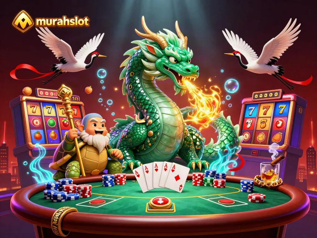 Experience the thrill of murahslot with vibrant slot reels and a dynamic casino scene.