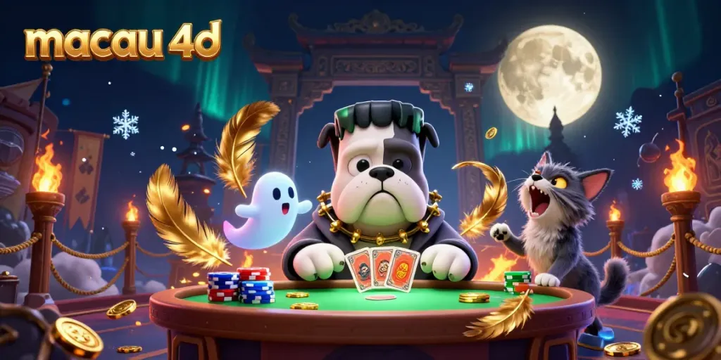 Engage in thrilling play at Macau 4D with lively characters at an atmospheric casino scene.