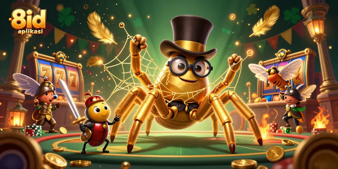 Experience thrilling gameplay with the 8id aplikasi featuring a giant tarantula and beetle knight in a vibrant casino.