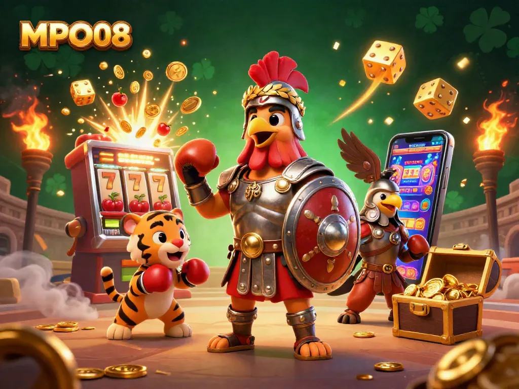 MPO08 engages players with vibrant slot themes and exciting gameplay elements in a dynamic casino scene.