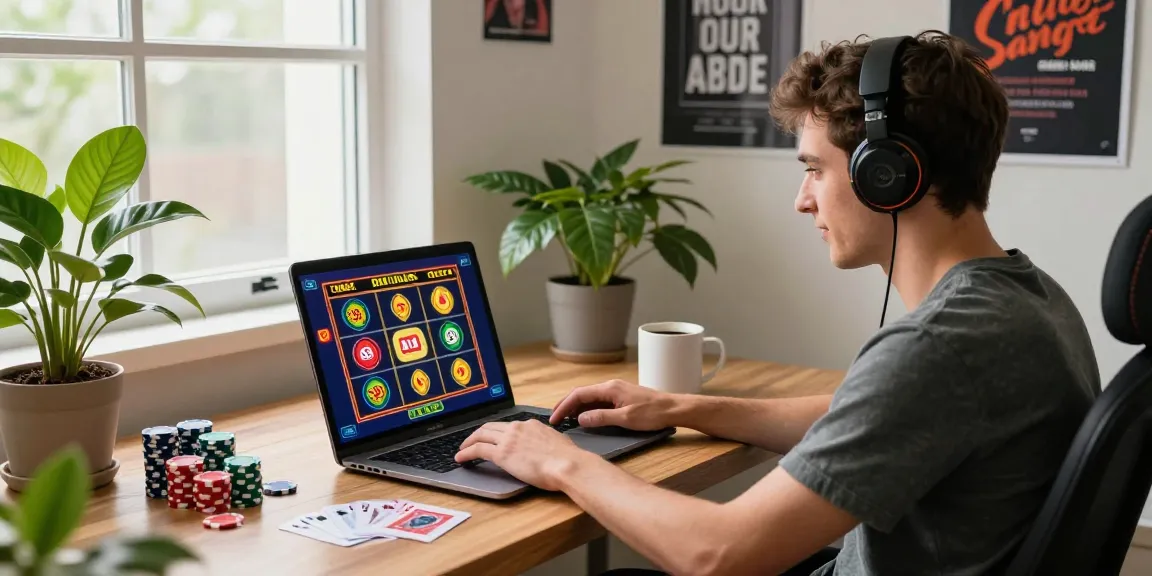 Person using tempototo login on a laptop in a lively home office setting, surrounded by gaming elements.