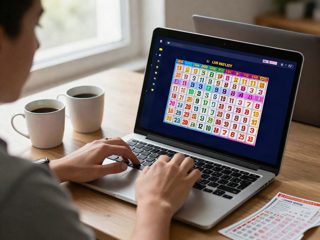 Pengguna terlibat dengan platform togel online dewitogel, menampilkan tiket dan laptop dalam suasana yang ceria.