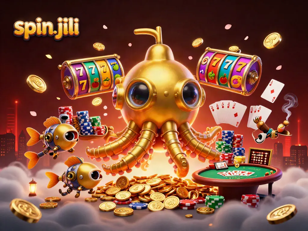 Spin Jili slots take center stage in this vibrant 3D casino scene filled with colorful game elements.