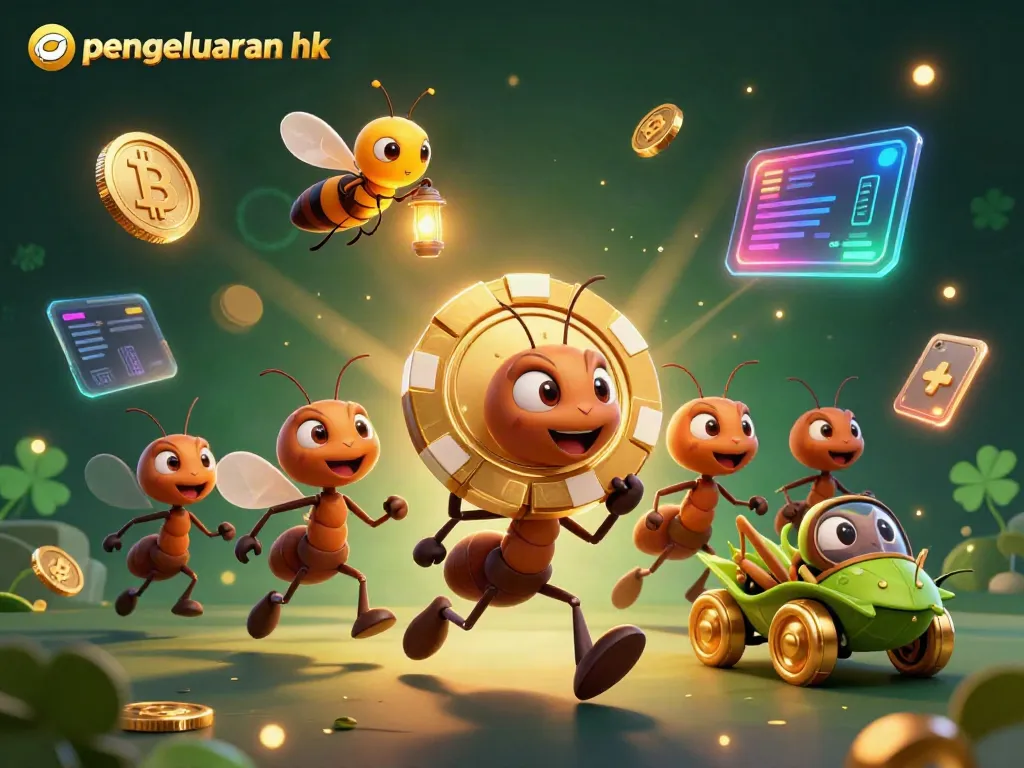 Mengikuti pengeluaran hk terbaru dengan ilustrasi ant 3D yang sedang melakukan aksi pencurian chip poker emas.