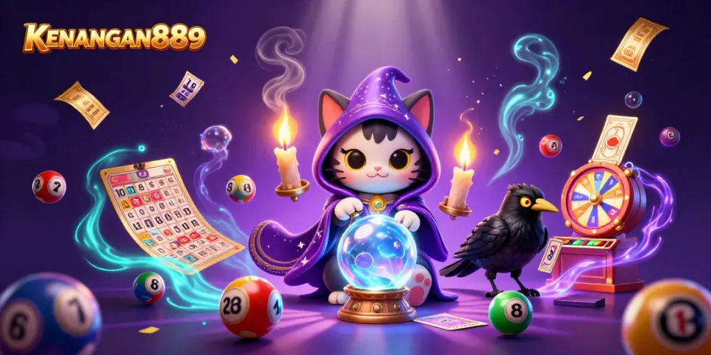 Spin and win at KENANGAN889 with a vibrant casino scene featuring mystical characters and lively game elements.