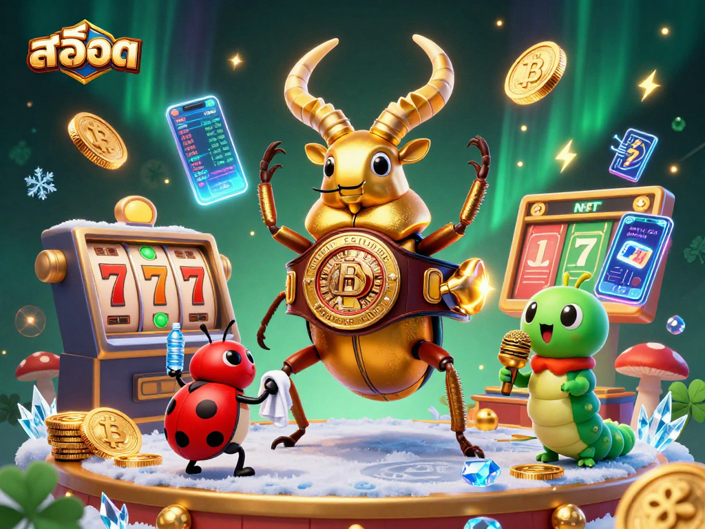 Engage in สล็อต slots with vibrant characters, glowing coins, and dynamic game elements.