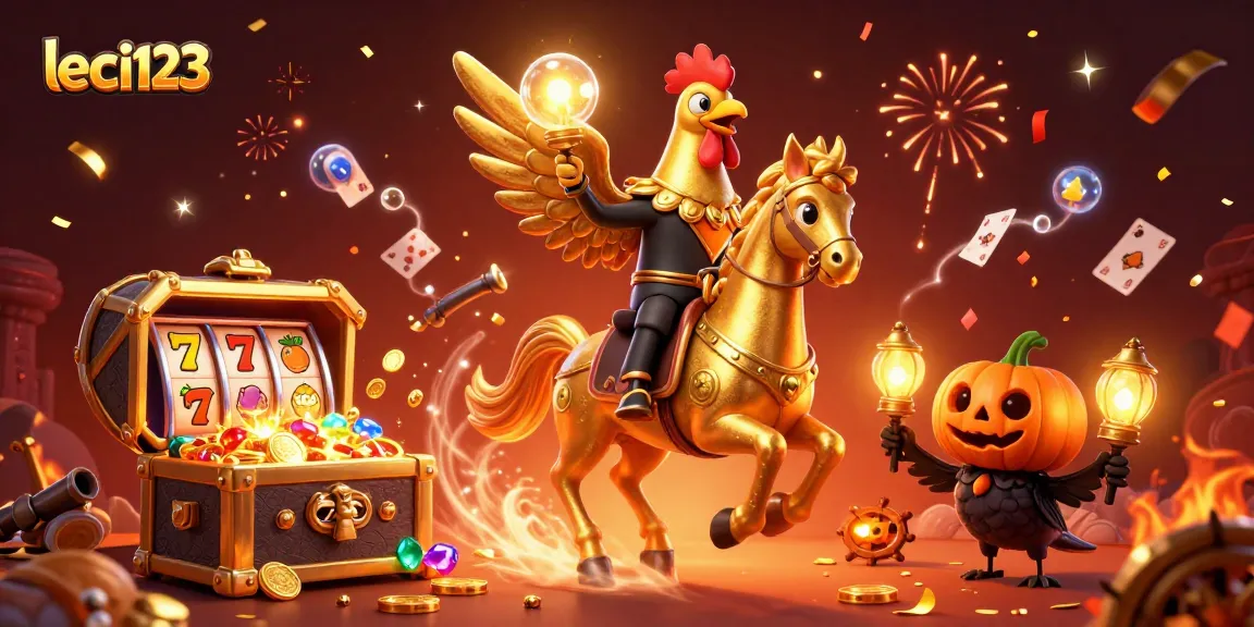 Memenangkan slot dengan leci123, ilustrasi kasino menarik dengan elemen permainan yang ceria.