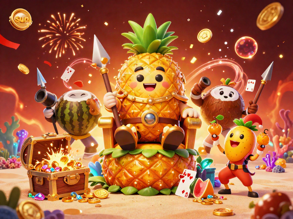 Experience the sun-themed beach casino with golden characters and vibrant gaming action.