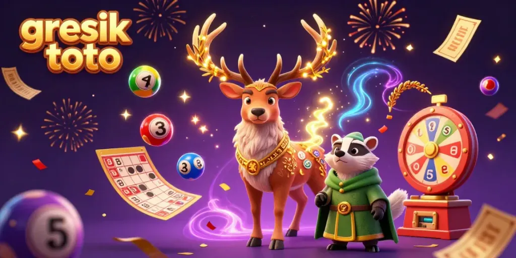 Experience the thrill of gresik toto with a lively illustration of gaming excitement, featuring a Celtic druid stag and wise badger.