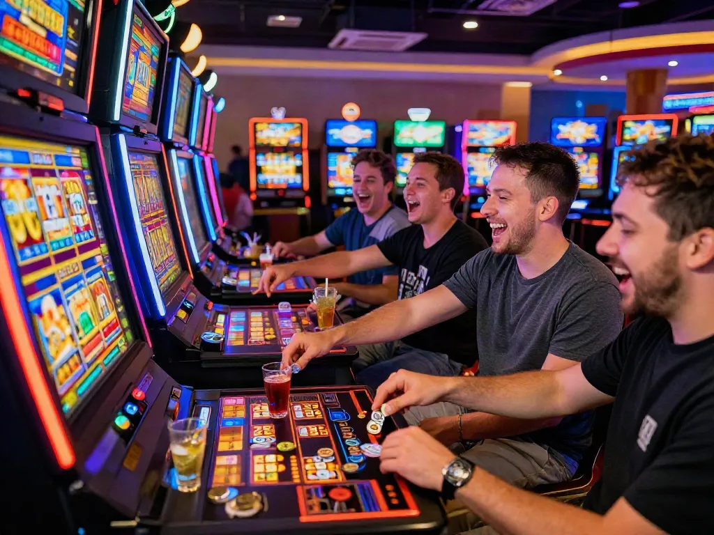 Pengalaman bermain pecah25 slot di kasino yang ramai dan penuh warna.