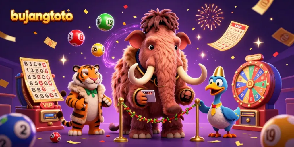 Experience the vibrant bujangtoto lottery scene with animated characters and colorful game elements.