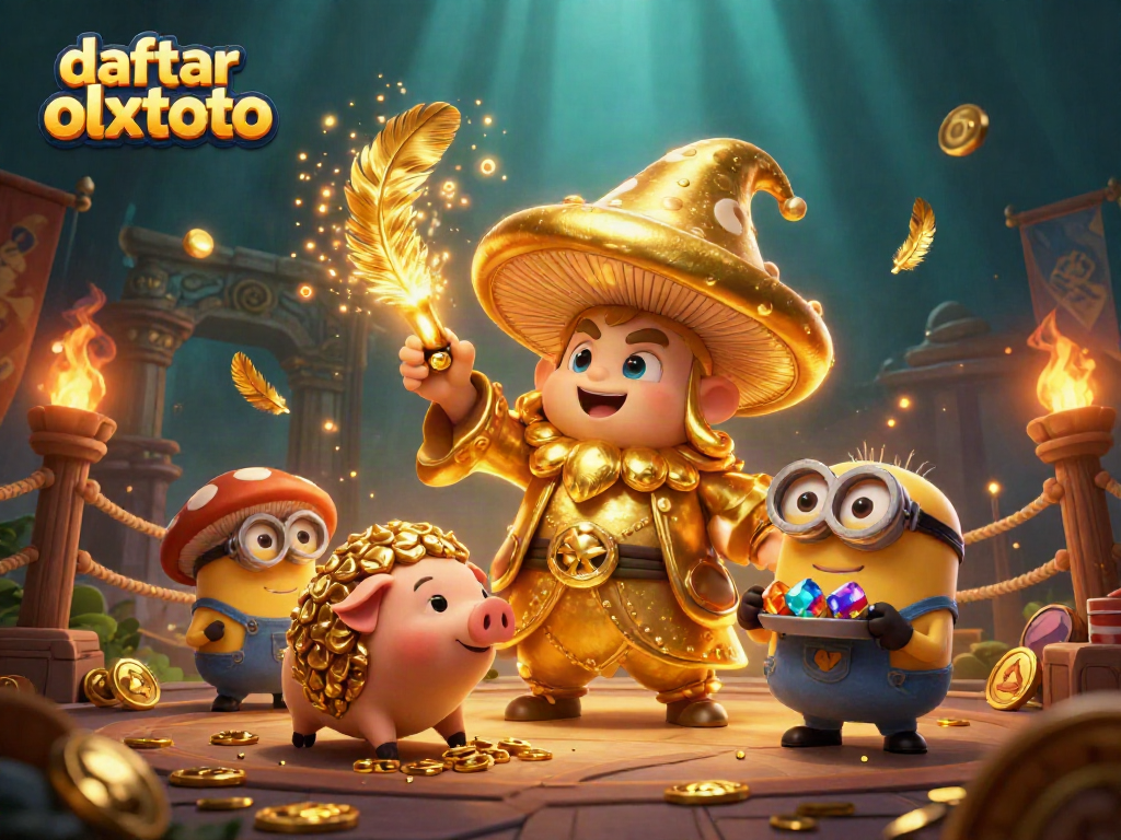 Daftar olxtoto dengan karakter sulap dan harta karun yang melimpah dalam ilustrasi 3D