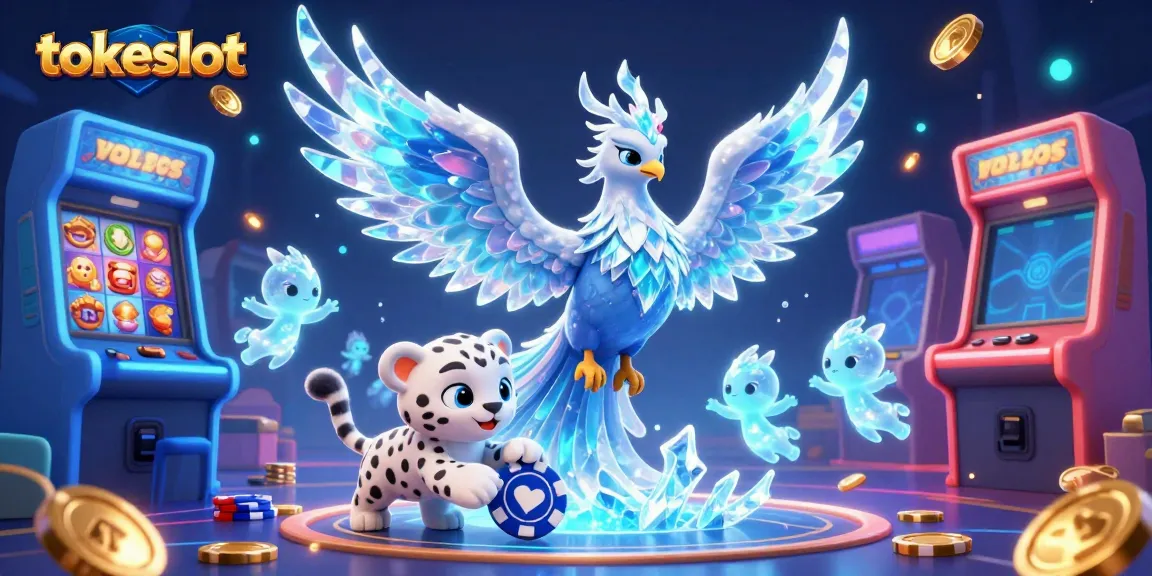 Win at tokeslot with an exciting illustration featuring vibrant gaming elements and a mythical phoenix.
