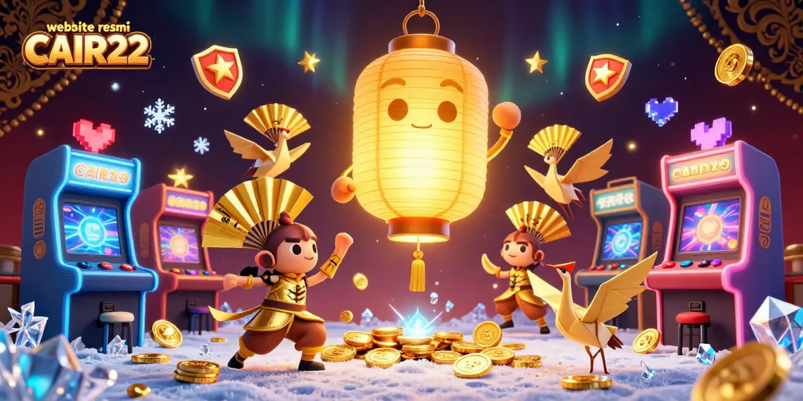 Engage with vibrant games at the website resmi CAIR22, showcasing a dynamic 3D casino scene filled with spirits and warriors.