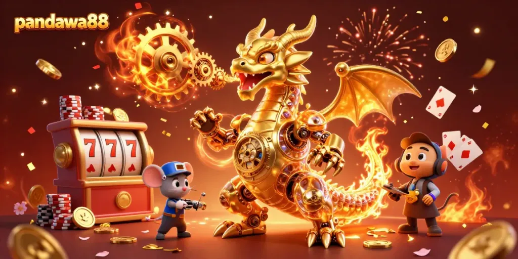 Gamer pandawa88 menikmati permainan kasino dengan simbol kemenangan berkilau.