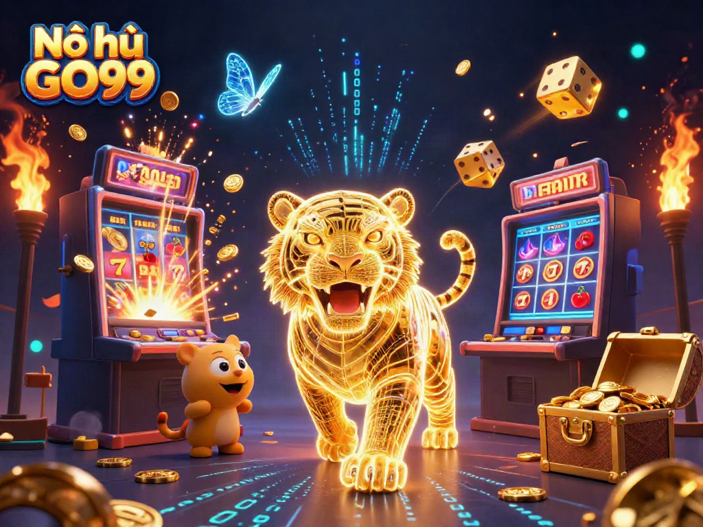 Nổ hũ GO99 showcases thrilling gameplay with a golden tiger and jackpot elements in a vibrant casino