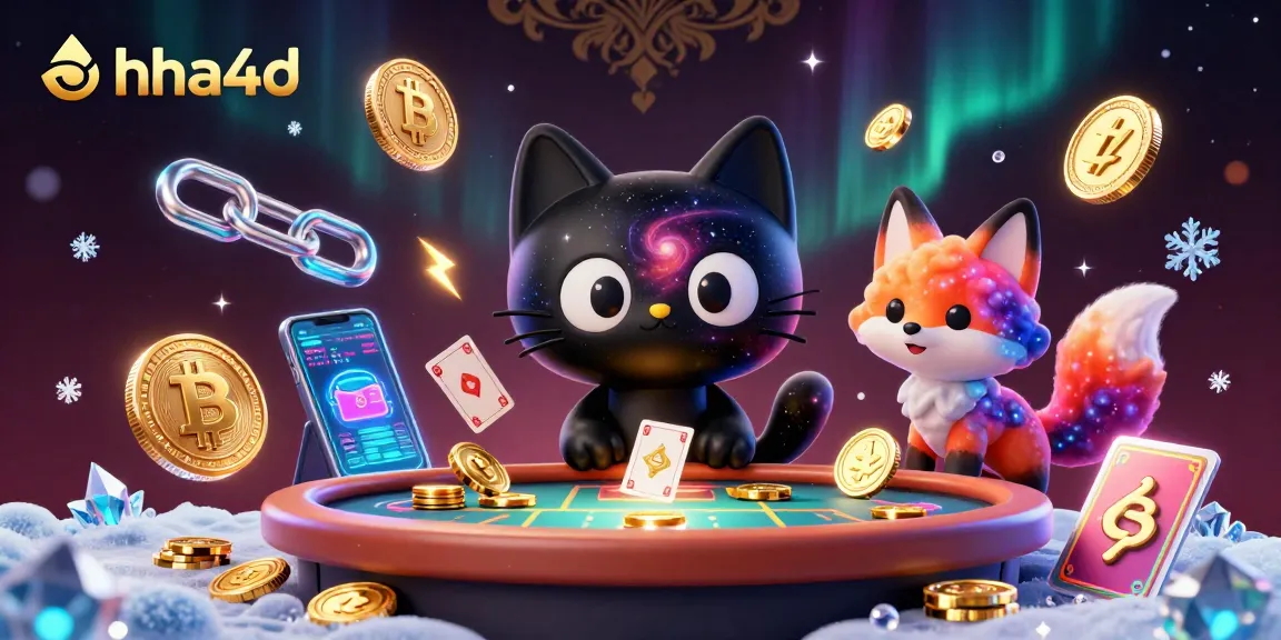 Experience dynamic gaming with ahha4d's cartoon characters at a cosmic casino, surrounded by vibrant crypto elements.