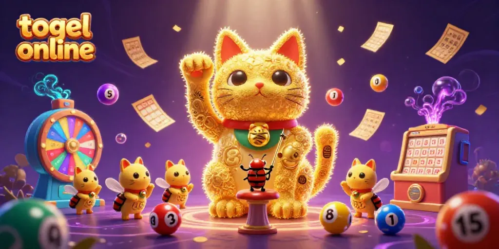 Menggambar kesempatan menang togel online dengan elemen warna dan simbol lotere yang dinamis.