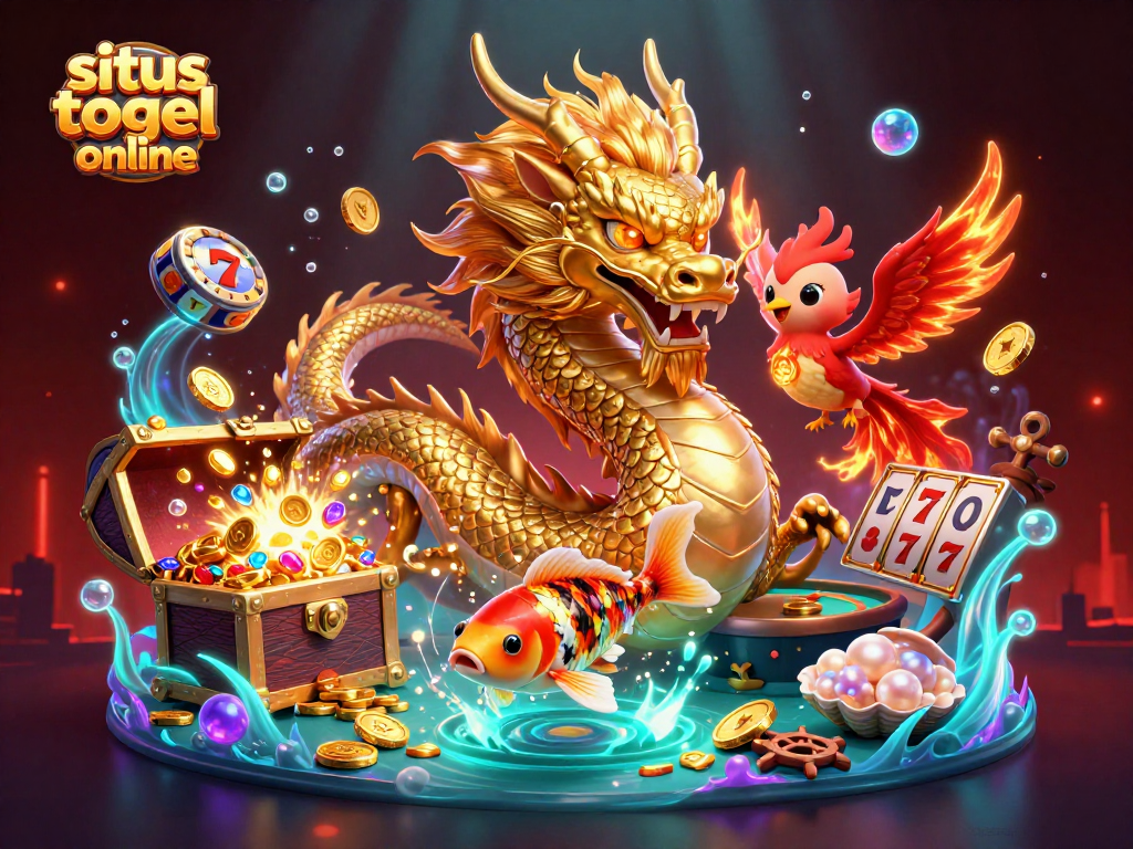 Menggali situs togel online dengan naga emas dan ikan koi beruntung dalam suasana kasino yang kaya.