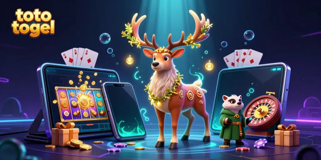 Engage with toto togel through a vibrant 3D casino scene featuring dynamic game elements.