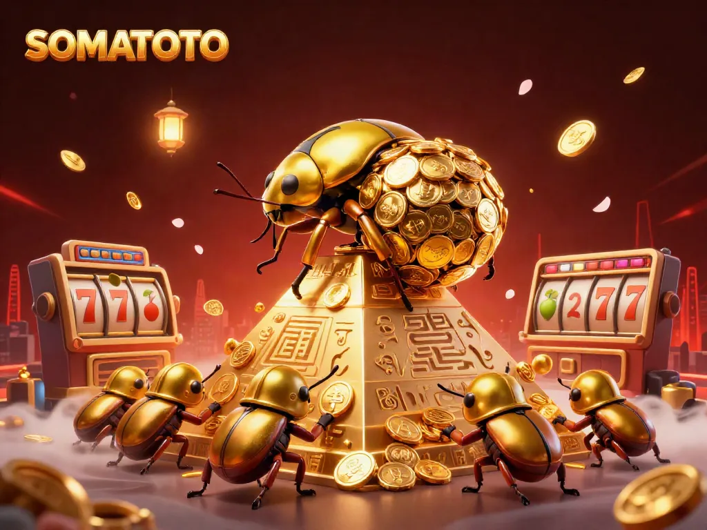 Experience SOMATOTO's 3D casino adventure with gold beetles, lucky 7s, and vibrant visuals.