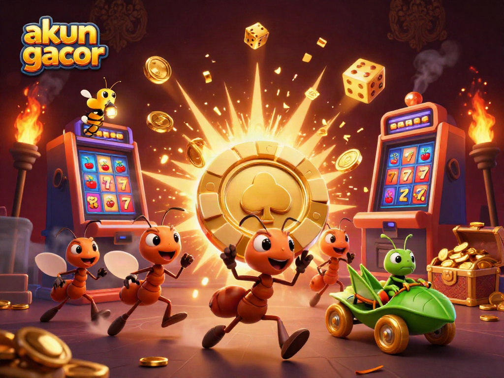 Menggenggam chip poker emas, tim semut menggremet dalam dunia akun slot gacor yang menakjubkan.