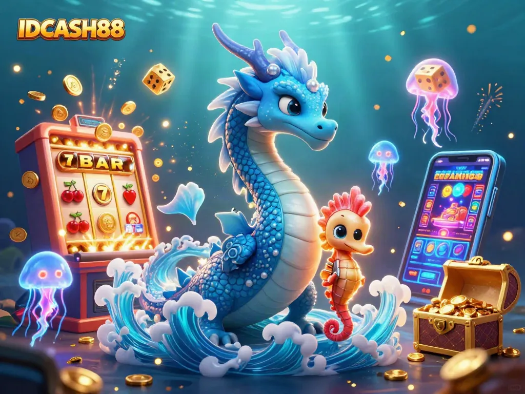 Spin and win with IDCASH88's vibrant casino illustration featuring magical characters and jackpot excitement!