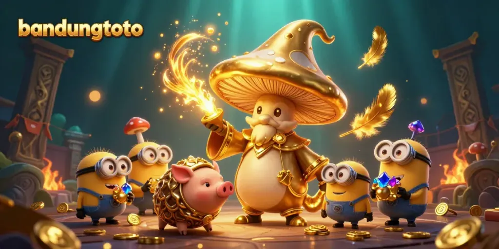 Experience magical gaming with bandungtoto featuring a golden mushroom wizard casting spells!