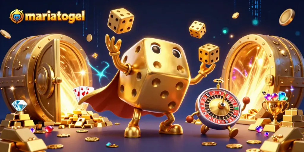 Experience thrilling gameplay from mariatogel with vibrant casino elements like golden dice and treasures.