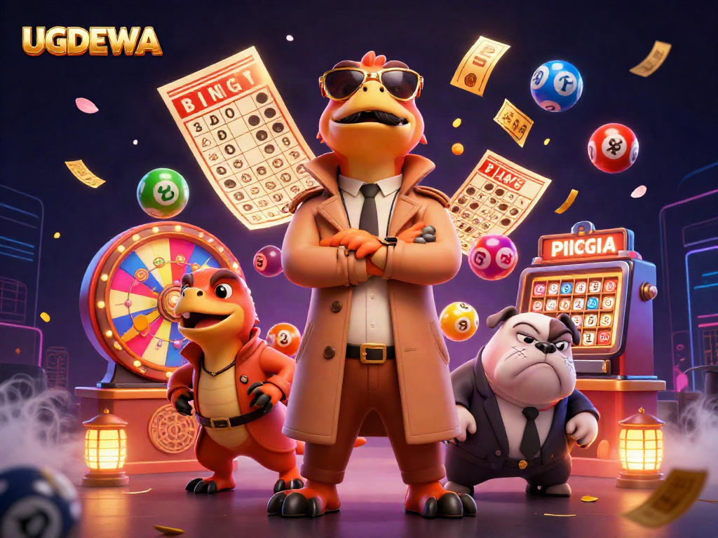Engage with UGDEWA's vibrant lottery scene featuring dynamic characters and game elements.